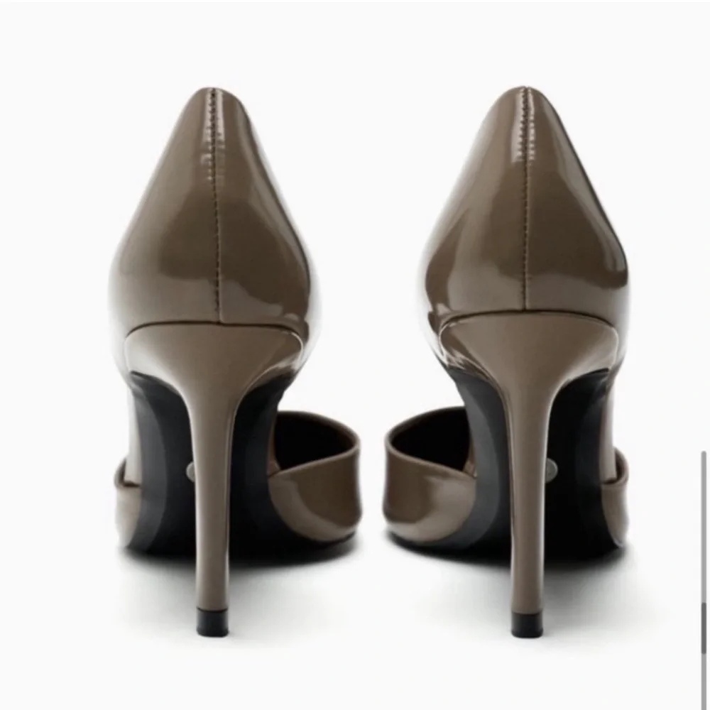 Zara Taupe Pointed Toe High Heel Court Shoes - Picture 5 of 10